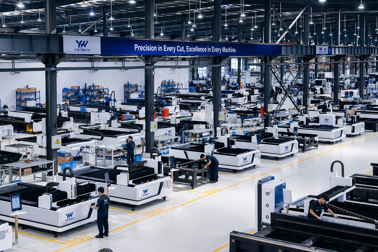 Modern industrial facility with advanced machinery, blue background, professional lighting